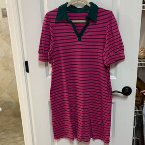 Source Unknown Pink and Green Striped Midi Dress